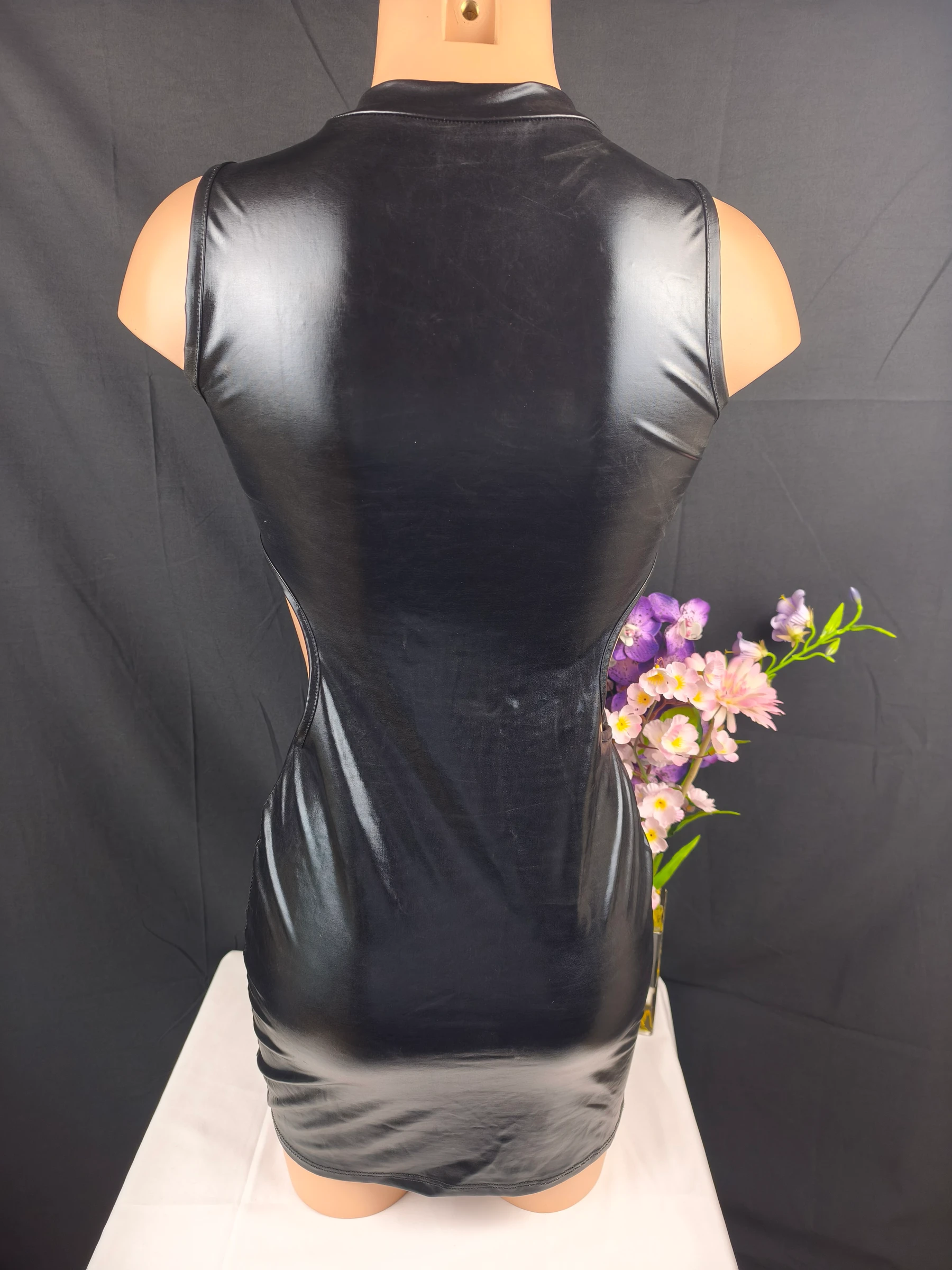 Vestido justo de vinil / couro sintético preto sexy glamour - Tamanho XS/S - 34/36 – photo 11